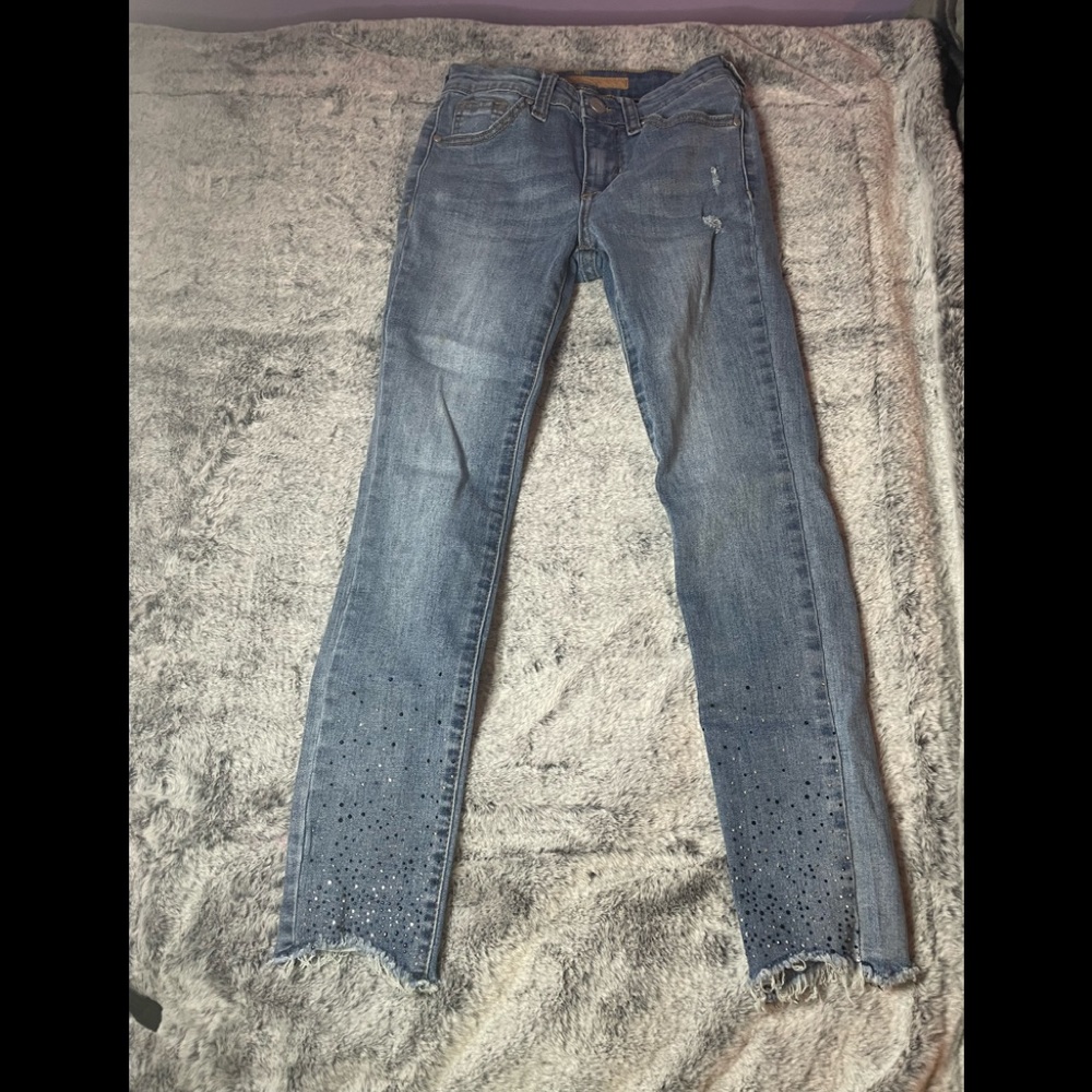 joes skinny denim jeans with ombré sparkle effect on the bottom